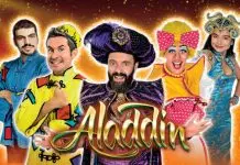 image of the full cast at the Mansfield Palace Theatre 2024 Aladdin